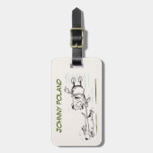 男性歩く犬おもしろい名よくはしゃぐ荷札 ラゲッジタグ (正面縦)