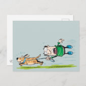 男性歩くa犬とおもしろいはがきよくはしゃぐ ポストカード (正面/裏面)