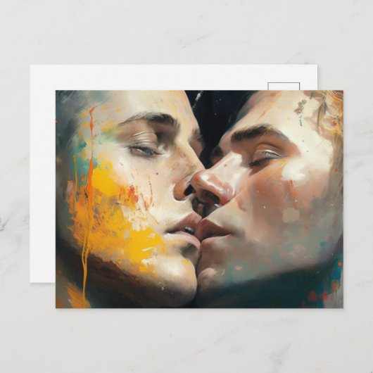 男性用キスをするはがき ポストカード (正面/裏面)