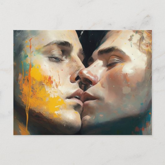 男性用キスをするはがき ポストカード (正面)