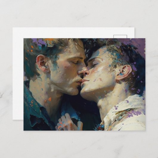 男性用キスをするはがき ポストカード (正面/裏面)