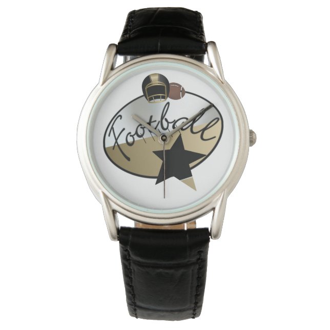 男性用クラウンプロテクター黒革ストラップ時計 腕時計 (正面)