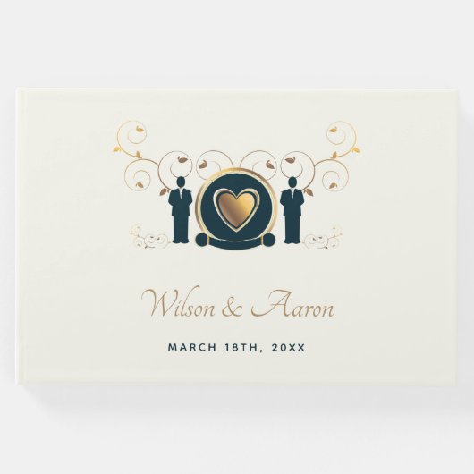 男性用クリーム結婚ブルーLGBTQ ゲストブック (正面)