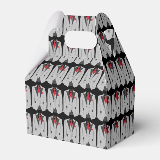 男性用グレーのスーツと赤いタイ切り妻用絵箱 フェイバーボックス (裏面サイド)