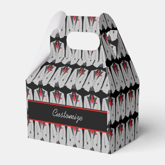 男性用グレーのスーツと赤いタイ切り妻用絵箱 フェイバーボックス (正面サイド)