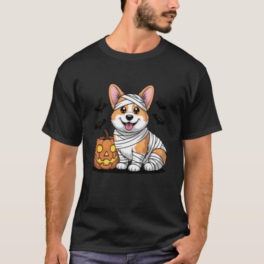 男性用コーギー幽霊コスプレ ハロウィン 仮装 犬グッズ Tシャツ (正面)