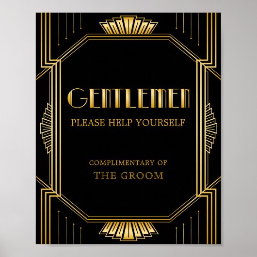 男性用バスルーム結婚バスケットの標識 | Gatsbyアールデコ ポスター (正面)