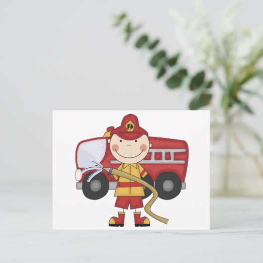男性用消防士のTシャツと贈り物 ポストカード (スタンド正面)