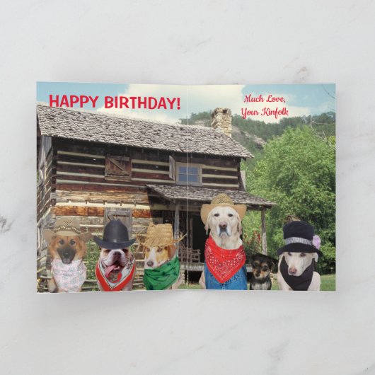 男性用相対おもしろい犬誕生日カード カード (内部)