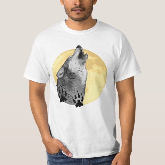 男性用Tシャツ、野生動物、狼、月に向かって遠吠え Tシャツ (正面)