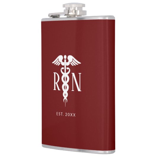 男性登録ナース医療Caduceus Burgundy フラスク (左)