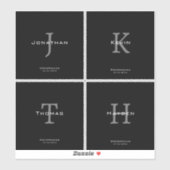 男性的なブラック＆ホワイトのイニシャル＋名前のモノグラム シール (シート)