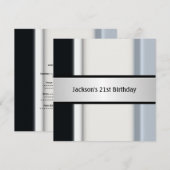 男性的な ブラック ホワイト ブルー 21歳の誕生日パーティー 招待状 (正面/裏面)