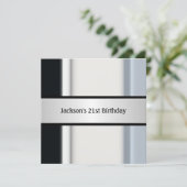 男性的な ブラック ホワイト ブルー 21歳の誕生日パーティー 招待状 (スタンド正面)