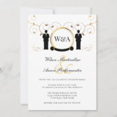 男性結婚の金ゴールドエレガントモノグラムLGBTQ 招待状 (正面)