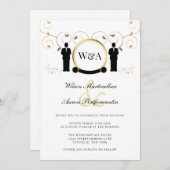 男性結婚の金ゴールドエレガントモノグラムLGBTQ 招待状 (正面/裏面)