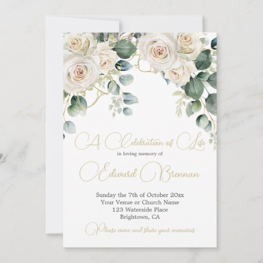 男性葬儀記念写真エレガントフローラ 招待状 (正面)