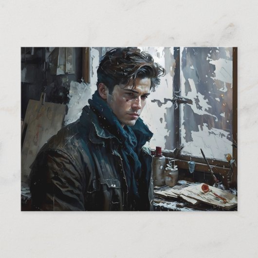 男性詩人の美しいポートレートの冬のはっきりした芸術 ポストカード (正面)