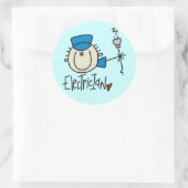 男性電気技師ステッカー ラウンドシール (バッグ)