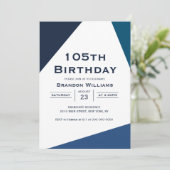男性105番目の誕生日ブルージオメトリック105年 招待状 (スタンド正面)