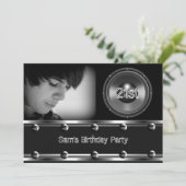 男性21歳の誕生日パーティーブラックメタルルックイメージ 招待状 (スタンド正面)