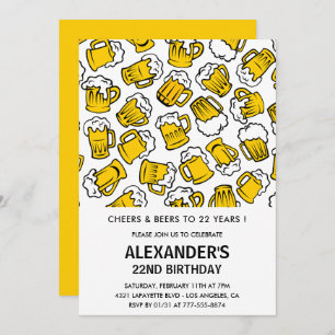 男性22歳の誕生日招待状応援とビール 招待状