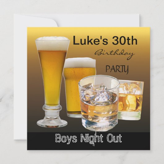 男性30歳の誕生日パーティー飲み物ビアボーイズナイト2 招待状 (正面)