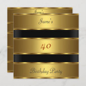 男性40歳の誕生日パーティー金ゴールドブラック 招待状 (正面/裏面)