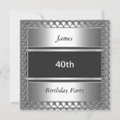 男性40歳の誕生日パーティー シルバー 招待状 (正面)