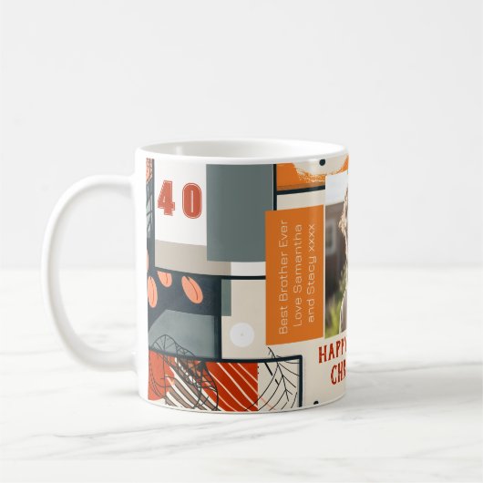 男性40歳の誕生日マンカラーモダンフォトマグカップ003 コーヒーマグカップ (左)