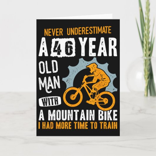 男性46歳の誕生日MTBバイカーおもしろ自転車乗り カード (正面)