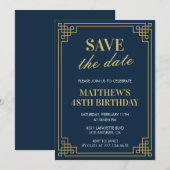 男性48歳の誕生日招待状日付を保存する海軍 招待状 (正面/裏面)