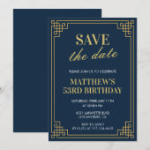 男性53歳の誕生日招待状日付を保存Navy 招待状 (正面/裏面)