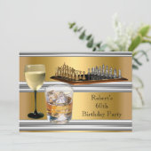 男性60歳誕生日パーティーチェスセット ドリンク ゴールド 招待状 (スタンド正面)