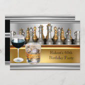 男性60歳誕生日パーティーチェスセット メタル スコッチ 招待状 (正面/裏面)