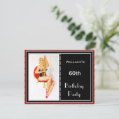 男性60th誕生日パーティー招待赤ピンアップ 招待状 (スタンド正面)