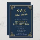 男性64歳の誕生日招待状日付を保存Navy 招待状 (正面/裏面)