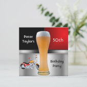 男性70歳の誕生日パーティー 赤ビール バイク 招待状 (スタンド正面)