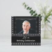 男性70歳の誕生日パーティー 黒 白 銀 招待状 (スタンド正面)