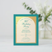 男性80番目の誕生日フェイク金ゴールドティール（緑がかった色）予算招待状 (スタンド正面)