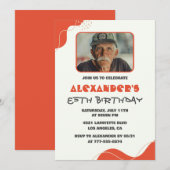 男性85歳の誕生日招待状 現代的な写真 赤 招待状 (正面/裏面)