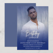 男性 ディナー フォト ネイビーブルー 61歳の誕生日 招待状 (正面/裏面)