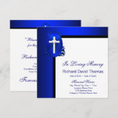 男性 ネイビーブルー 十字架 追悼 記念 招待状 (正面/裏面)