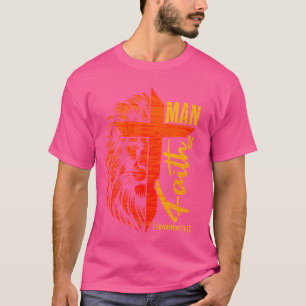 男性 信仰 十字架 キリスト教 ライオン 聖書 聖句 ヴァース Tシャツ