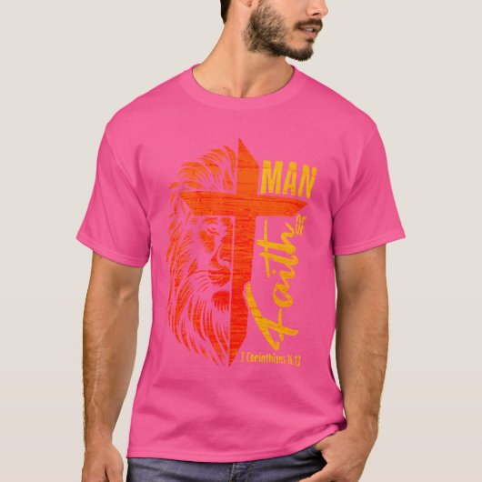 男性 信仰 十字架 キリスト教 ライオン 聖書 聖句 ヴァース Tシャツ (正面)