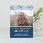 男性 写真 ネイビーブルー 77歳の誕生日 招待状 (スタンド正面)