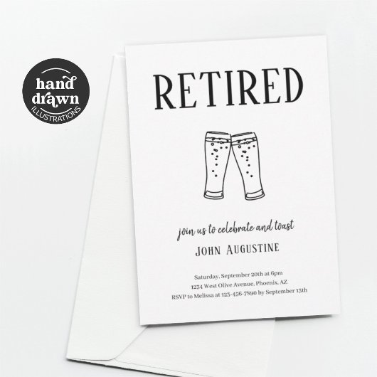 男性/女性ビールまたは醸造所テーマ退職パーティー 招待状