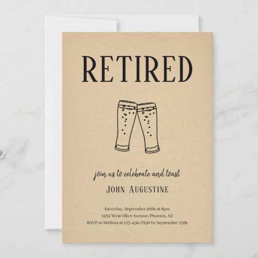 男性/女性ビールまたは醸造所テーマ退職パーティー 招待状 (正面)