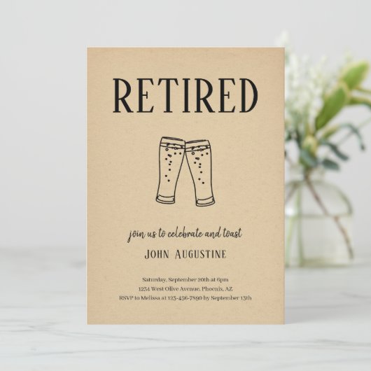男性/女性ビールまたは醸造所テーマ退職パーティー 招待状 (スタンド正面)