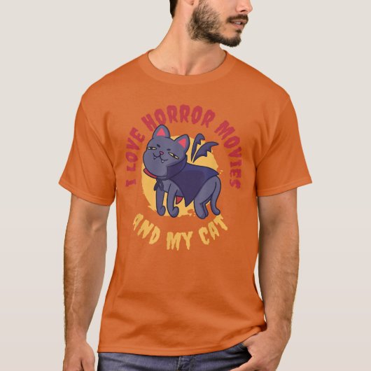 男性 女性 ご家族用 ホラー映画が好きな人と猫好きのためのグッズ Tシャツ (正面)